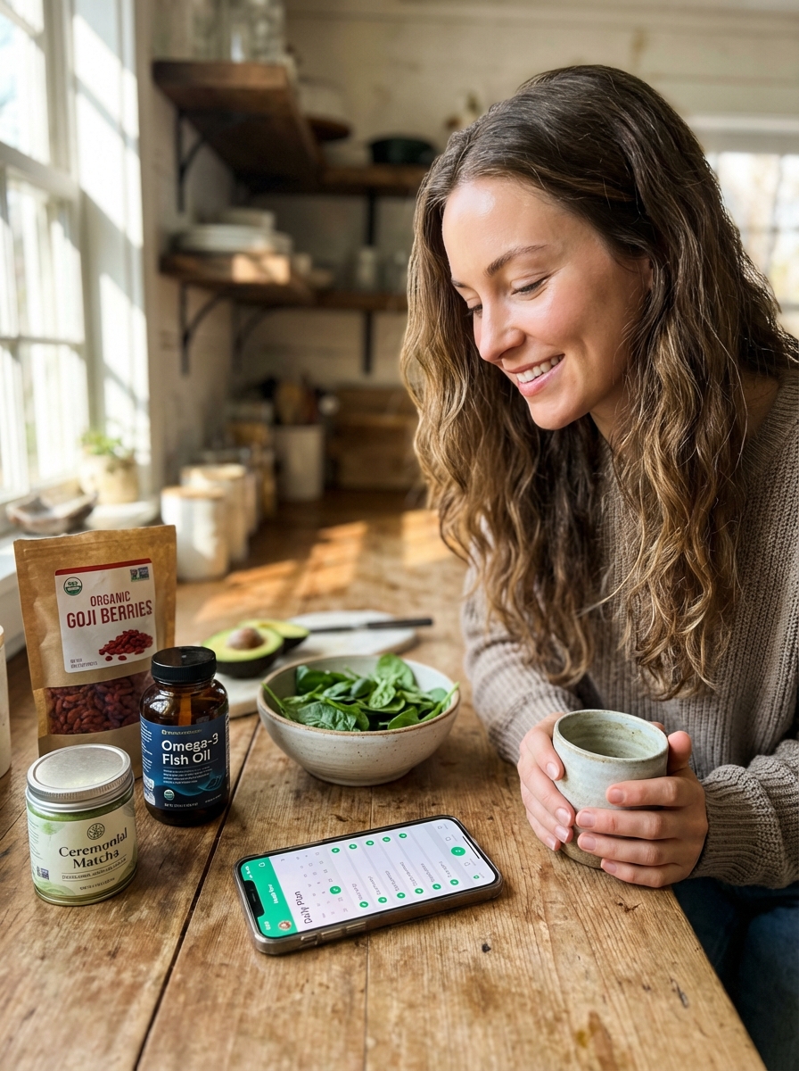 Close-up of a blender with greens and smoothie, symbolizing nourishment and daily method