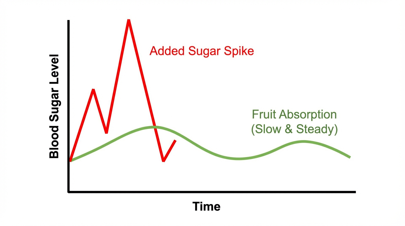 Comparison showing the metabolic difference between eating fruit and processed sugar