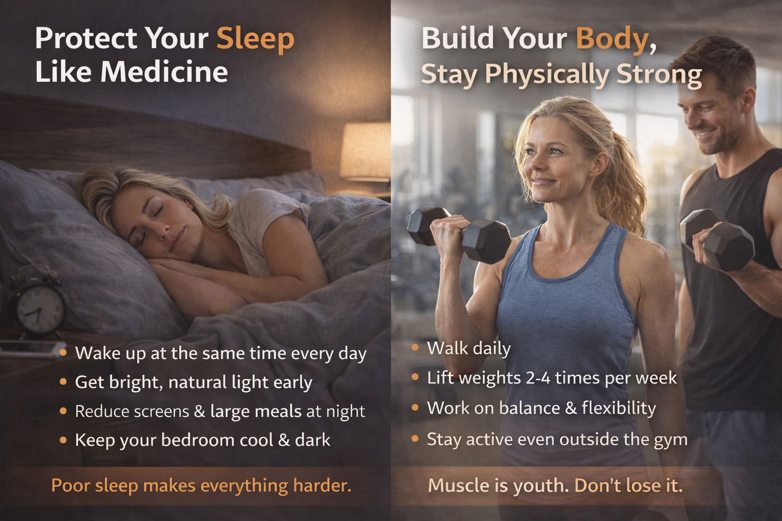 Muscle is youth. The stronger your body, the slower you age.