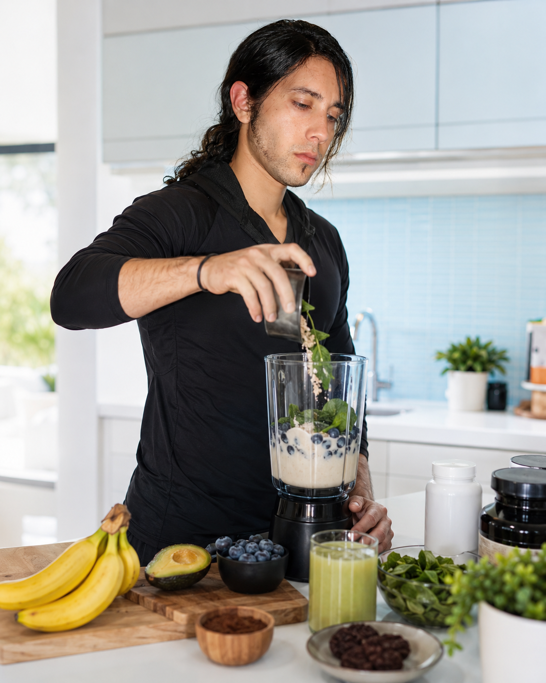 Green smoothie lifestyle image, symbolizing nutrition and daily wellness routine